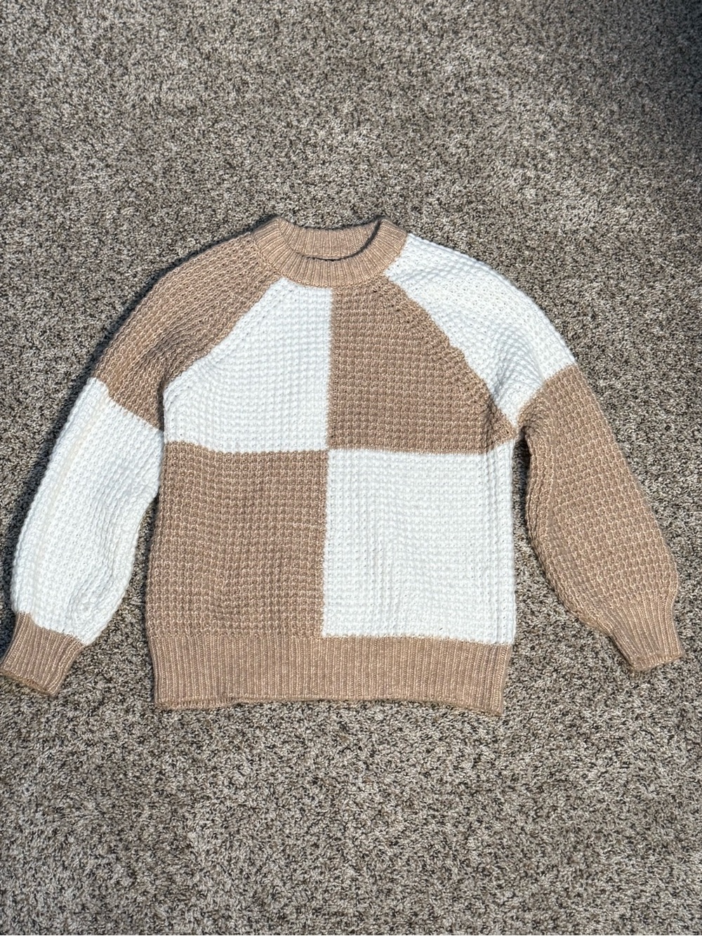 Mango Men's Beige and White Colorblock Crewneck Sweater